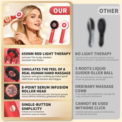 3 in 1 Scalp Massager, Hair Oil Applicator, Electric Scalp Brush, IPX7 Waterproof Hair Comb, Cordless & Portable Scalp Massage Device for Hair Growth, Home & Travel, Red
